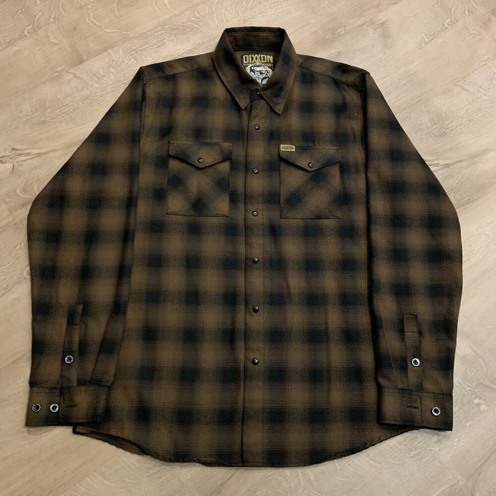 Dixxon Flannel Co. The Chachi Plaid Long Sleeve Brown/Black Snap Buttons Men’s L